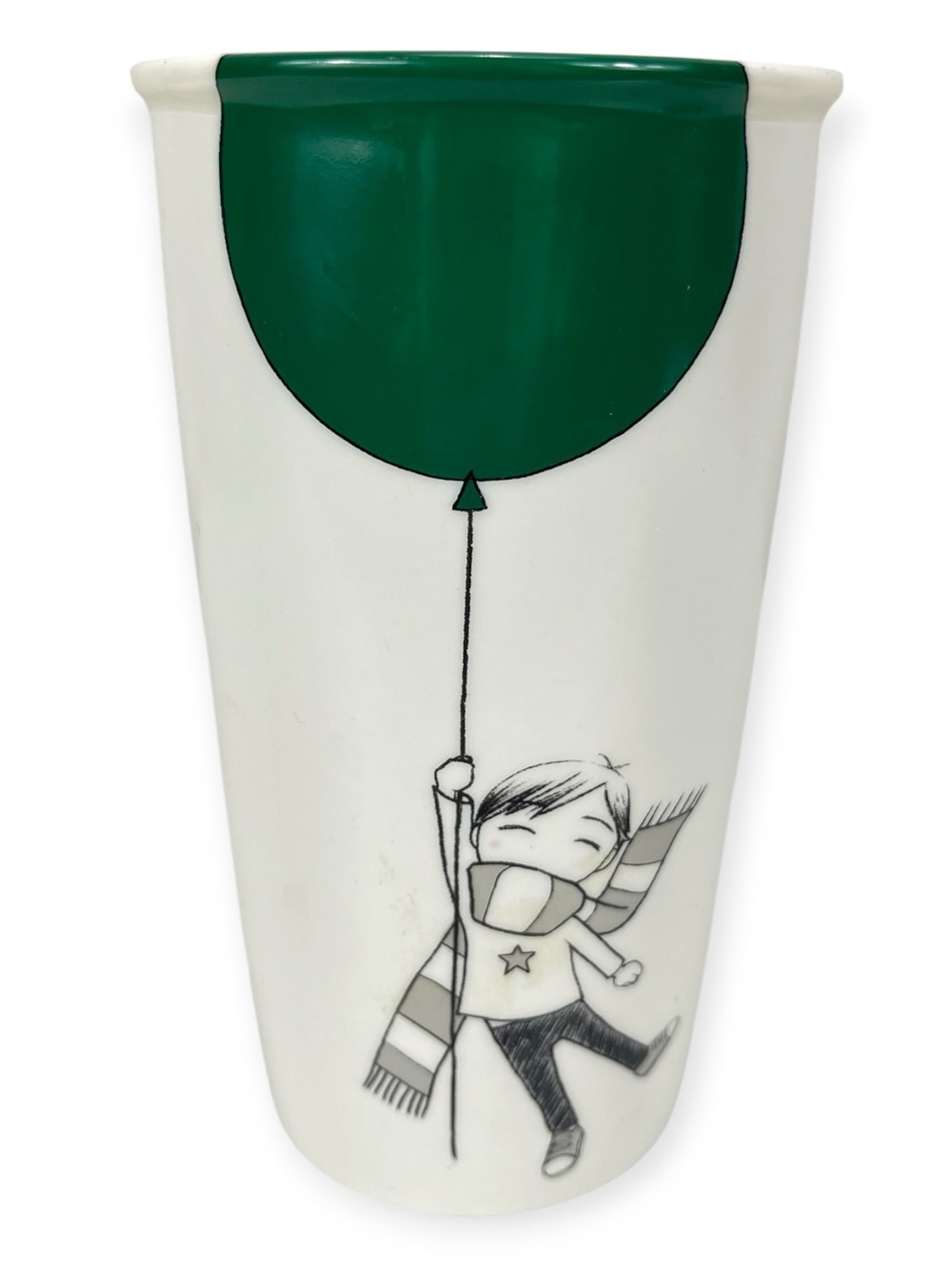 Starbucks 2014 Boy Green Balloon 12 Oz Ceramic Travel Tumbler No Lid